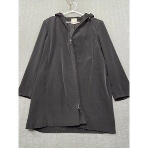 Anne Klein 2 Womens XL Black Hooded Full Zip Rain Jacket Mid Length Coat